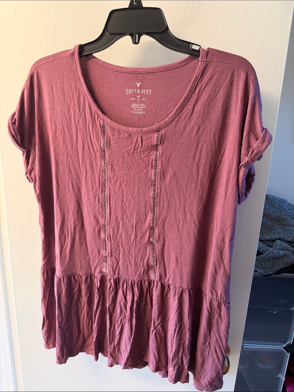 American Eagle Outfitters Mauve Peplum Short Sleeve Tunic